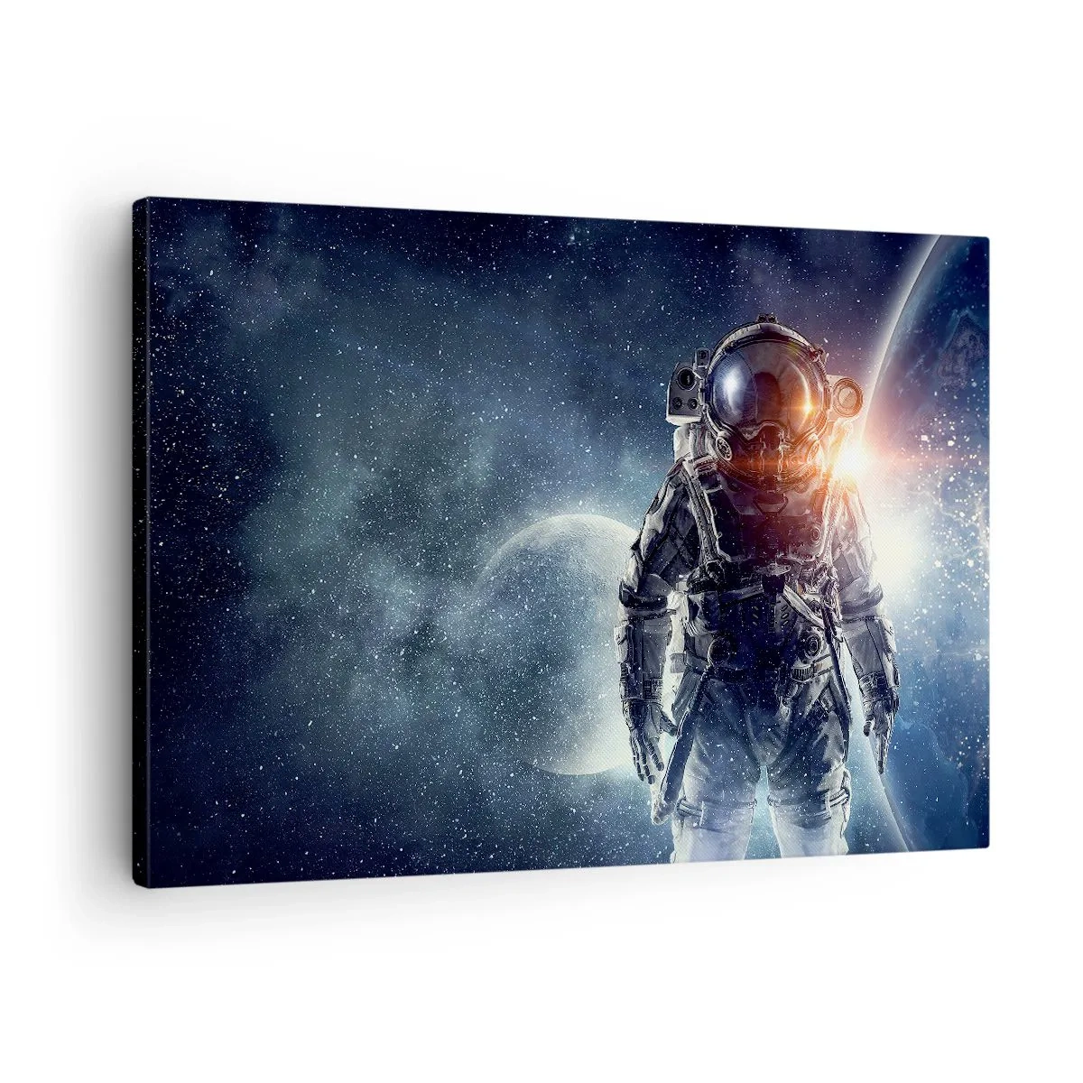 Tablou pe pânză Canvas - Astronautul pe fundalul spațiului și al planetei Pământ - 70x50cm - Aventură spațială - Decorațiune modernă pentru perete pentru living și dormitor ARTTOR