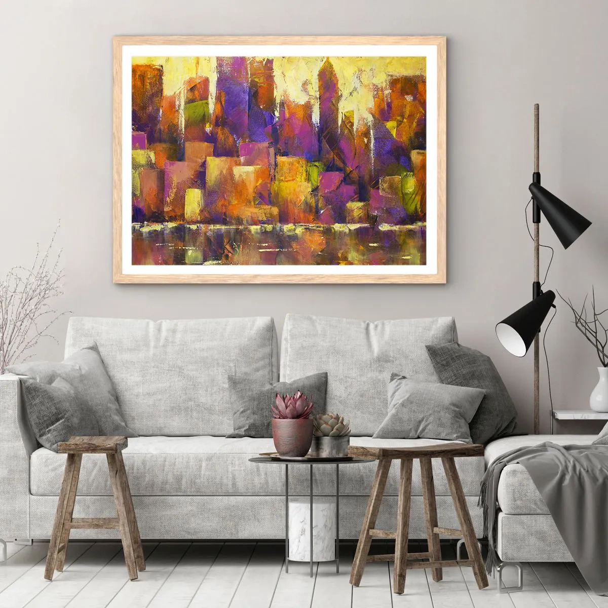 Poster în ramă de stejar deschis - Compoziția metropolitană - 40x30 cm