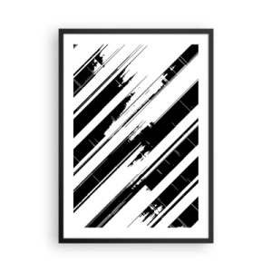Poster în ramă neagră - Abstracție minimalistă alb-negru cu linii geometrice - 50x70cm - Compoziție intensă și dinamică - Decorațiune modernă pentru perete pentru living și dormitor ARTTOR