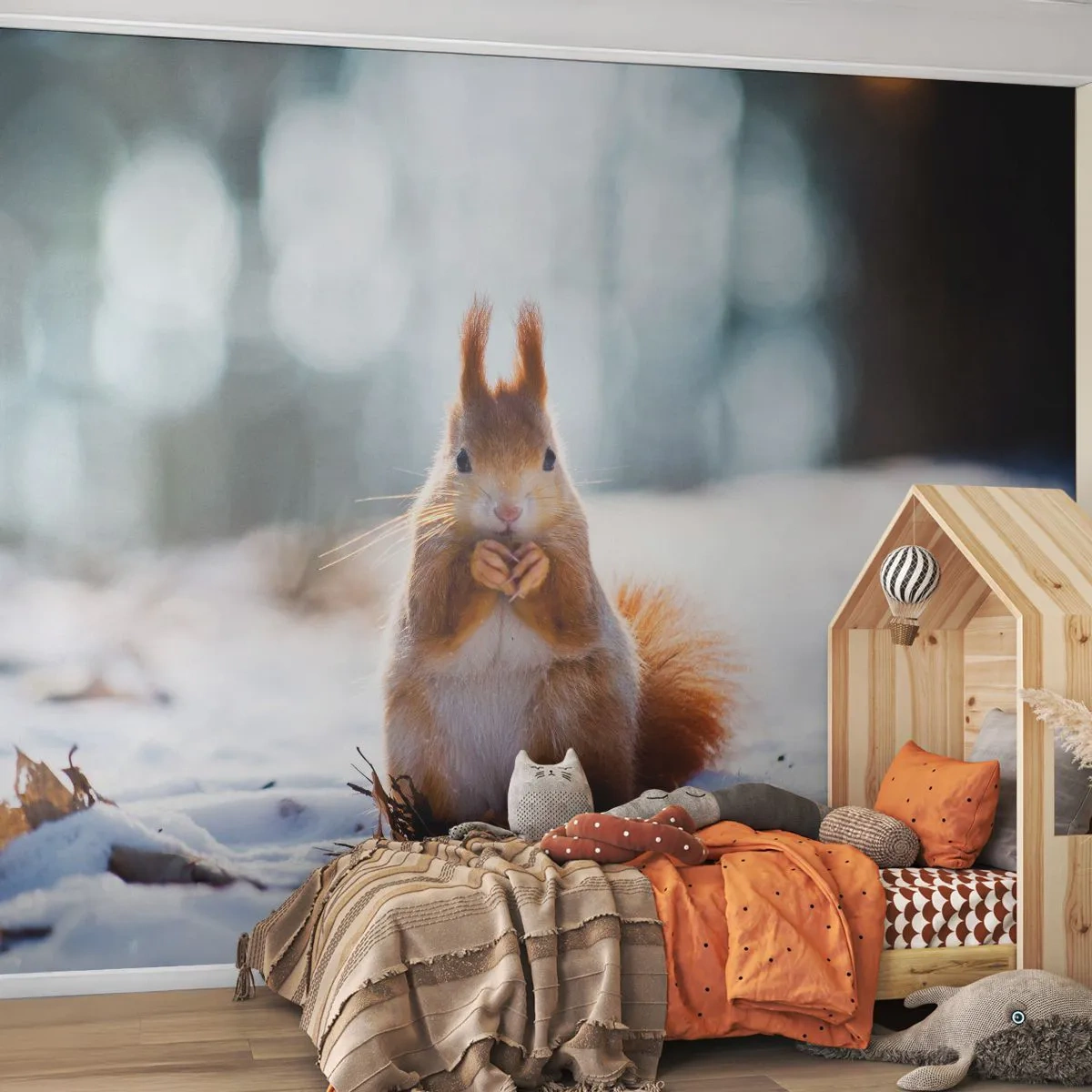 Tapet Premium Sand - Și la ce te uiți? - Animale, Veveriţă, Iarnă - 300x210 cm