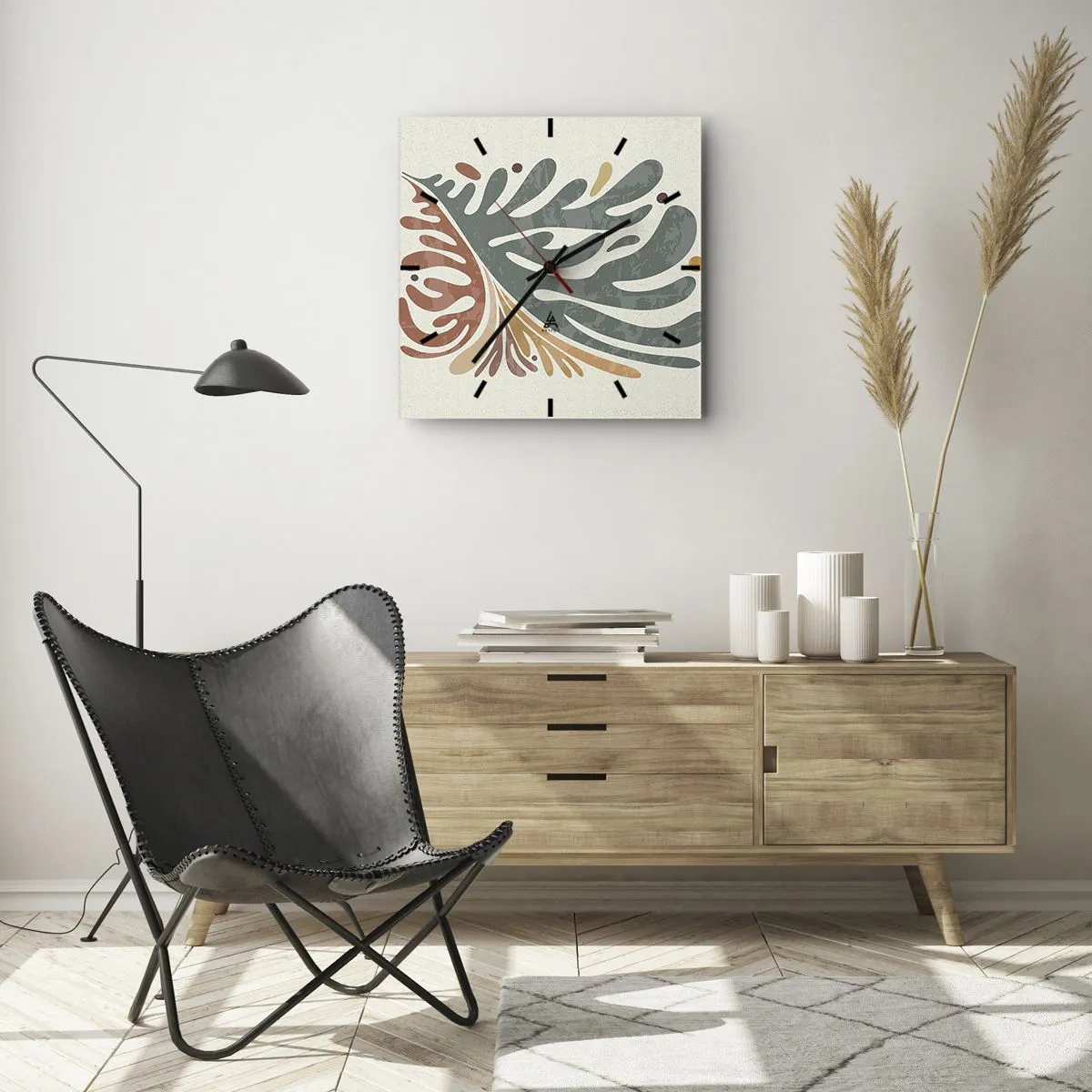 Ceas de perete - Ceas pe sticlă - Frunză multicoloră - 30x30 cm