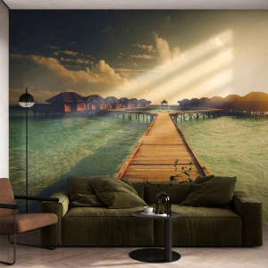 Tapet Premium Sand - O invitație caldă - Maldive, Peisaj, Case pe apă - 100x70 cm