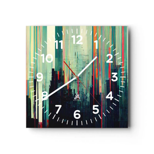 Ceas de perete - Ceas pe sticlă - Oraș futurist - 40x40 cm