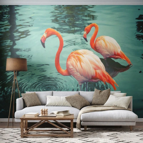 Tapet Premium Canvas - Suntem bune de revistele de modă - Flamingos, Păsări, Natură - 500x350 cm