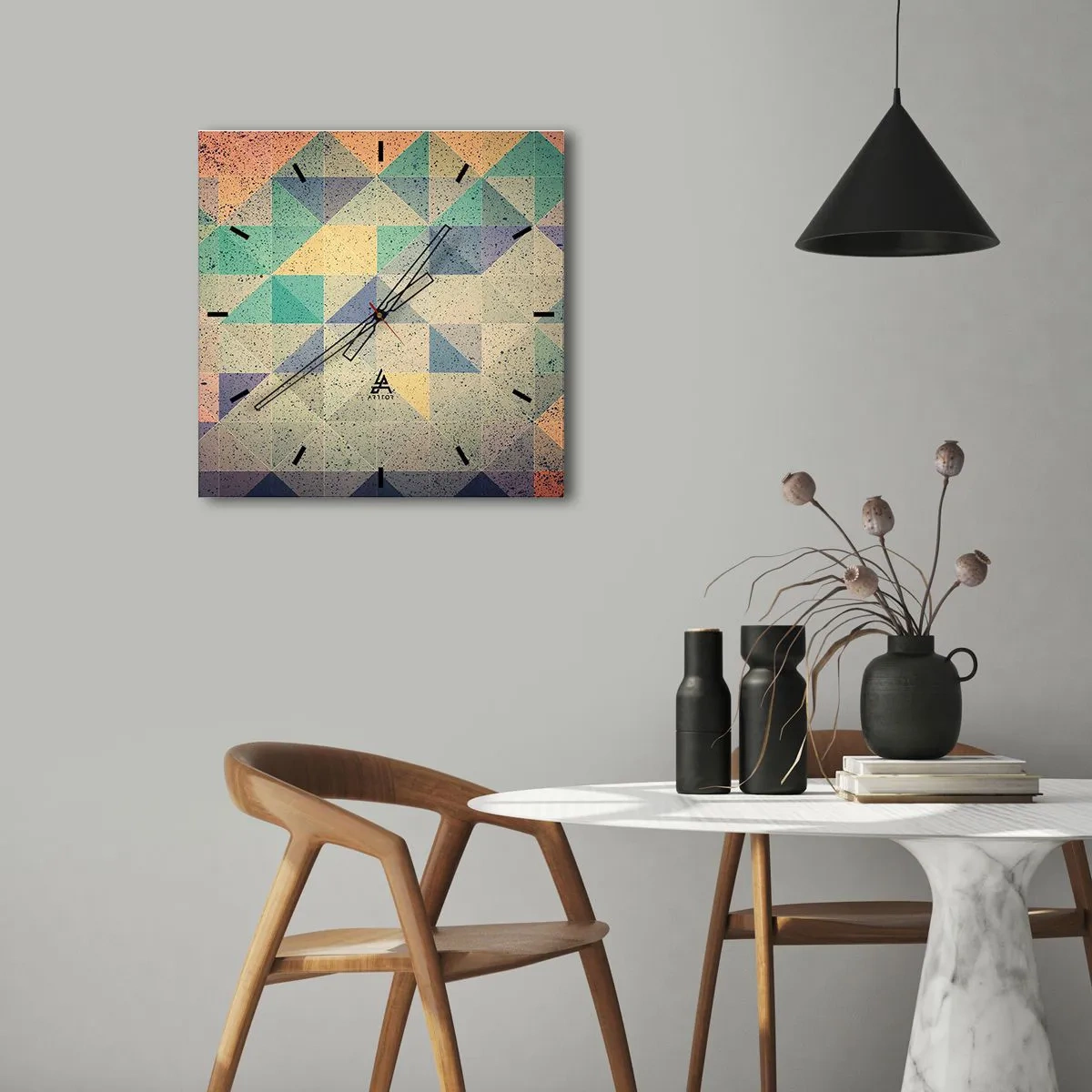 Ceas de perete - Ceas pe sticlă - Republica triunghiurilor - 30x30 cm