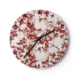 Ceas de perete - Ceas pe sticlă - Model floral roșu pe fundal alb în stil vintage - 30x30cm - Ca un percal vechi - Decorațiune modernă pentru perete pentru living, bucătărie și dormitor ARTTOR