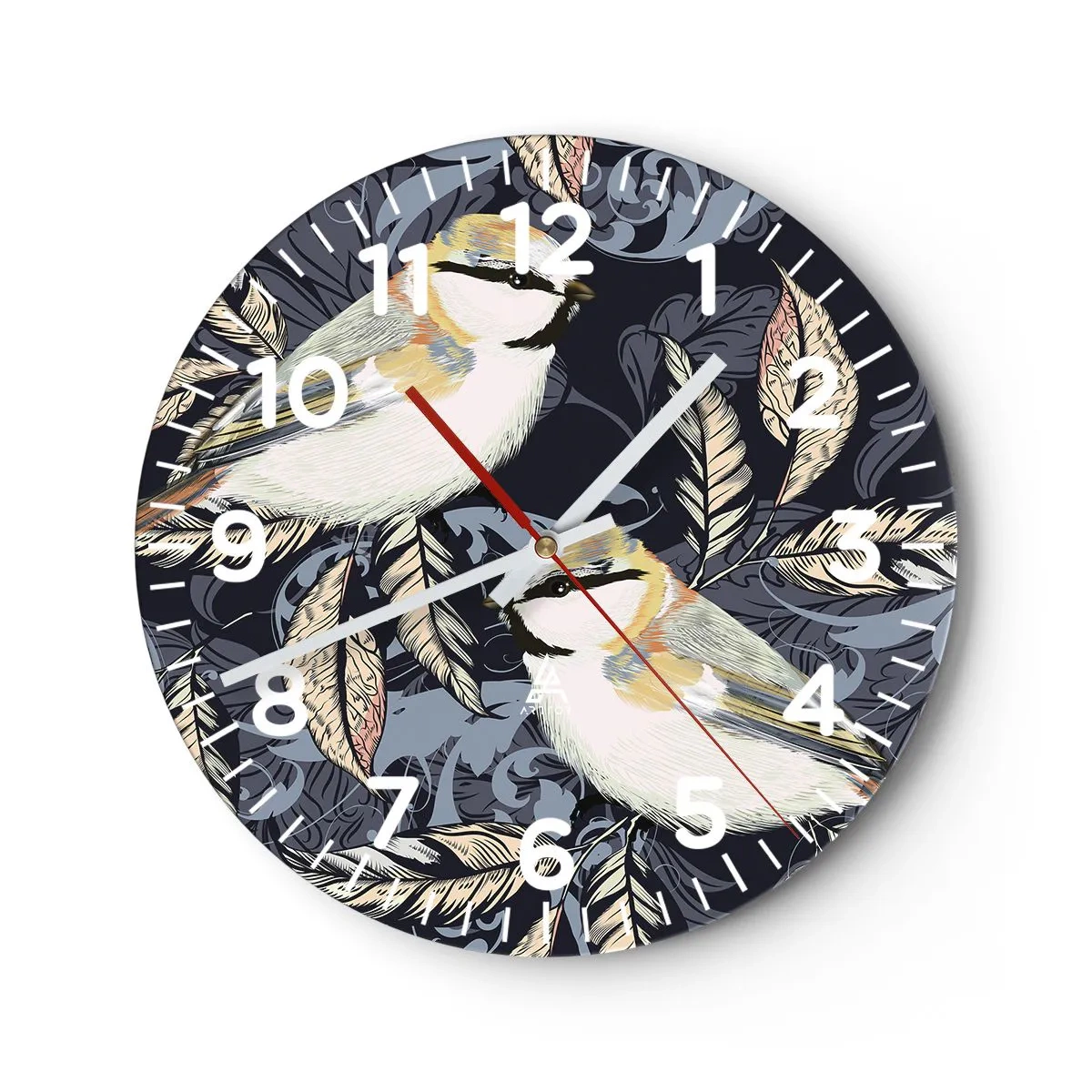 Ceas de perete - Ceas pe sticlă - Ciripirile galben-albastru - 30x30 cm