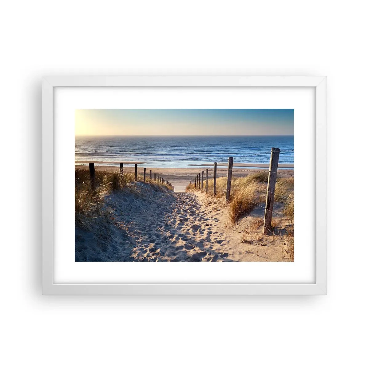 Poster în ramă albă - Zumzet de mare, o plajă sălbatică printre ierburi... - 40x30 cm