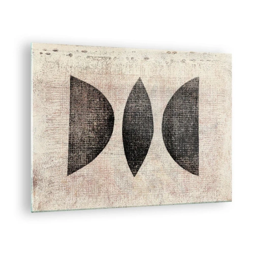 Tablou pe sticlă - Forme geometrice negre pe un fundal bej - 70x50cm - Abstracție etnică - Decorațiune modernă pentru perete pentru living și dormitor ARTTOR