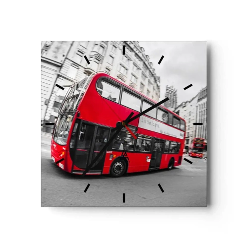 Ceas de perete - Ceas pe sticlă - Londra în mod tradițional - by bus - 40x40 cm