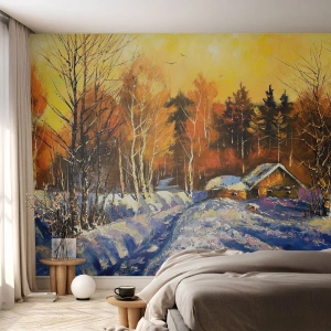 Tapet Premium Sand - Impresie de iarnă în soare - Peisaj, Iarnă, Cabană de munte - 100x70 cm