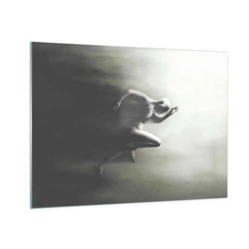 Tablou pe sticlă - Siluetă dinamică a unei figuri care aleargă în lumină neclară - 70x50cm - De neoprit - Decorațiune modernă pentru perete pentru living și dormitor ARTTOR