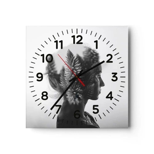 Ceas de perete - Ceas pe sticlă - Doamna din pădurea de pini - 30x30 cm