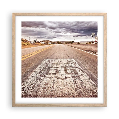 Poster în ramă de stejar deschis - Mother Road - o legendă americană - 50x50 cm