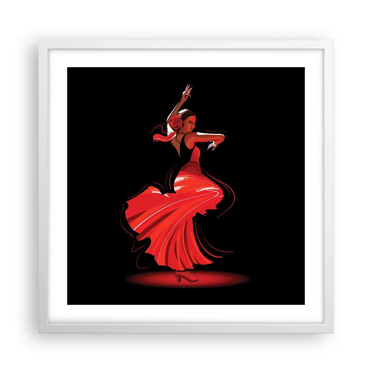 Poster în ramă albă - Spiritul înflăcărat al flamenco-ului - 50x50 cm