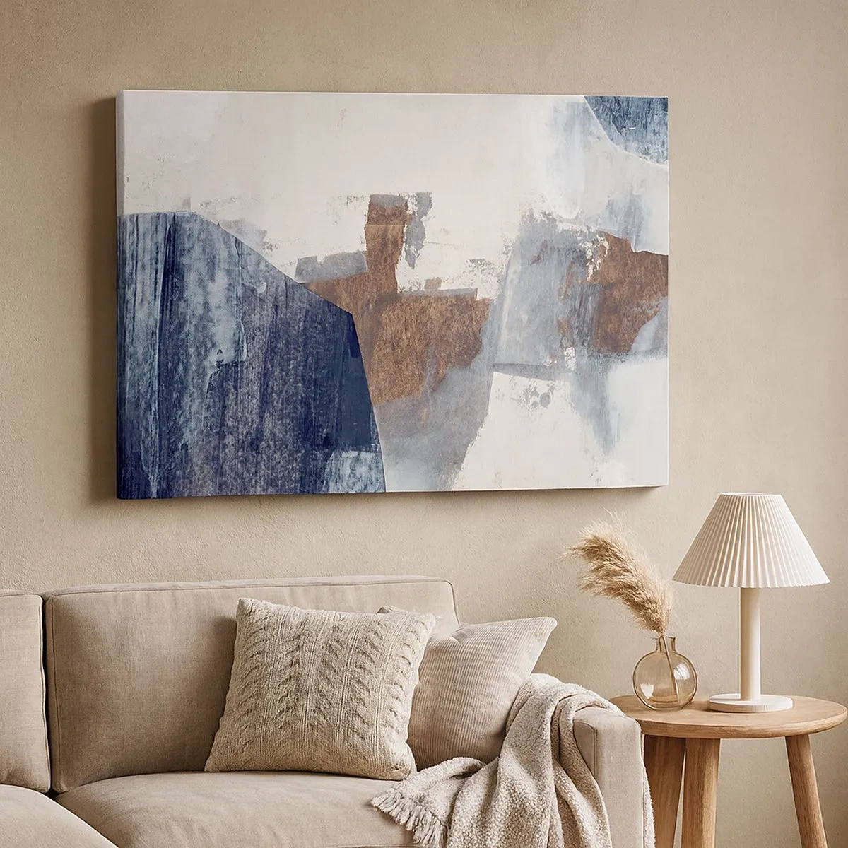 Tablou pe pânză Canvas - Forme abstracte în nuanțe de albastru și maro - 70x50cm - Forme albastre-maronii - Decorațiune modernă pentru perete pentru living și dormitor ARTTOR