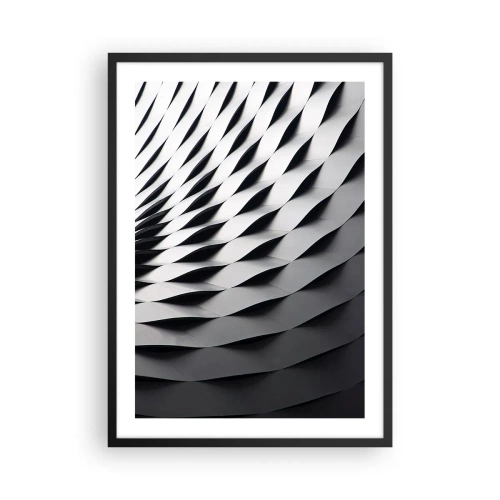 Poster în ramă neagră - Fotografie abstractă a unei structuri cu un model alb-negru - 50x70cm - Pe suprafața valurilor - Decorațiune modernă pentru perete pentru living și dormitor ARTTOR