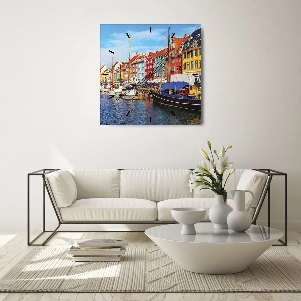 Ceas de perete - Ceas pe sticlă - Portul vesel - 40x40 cm