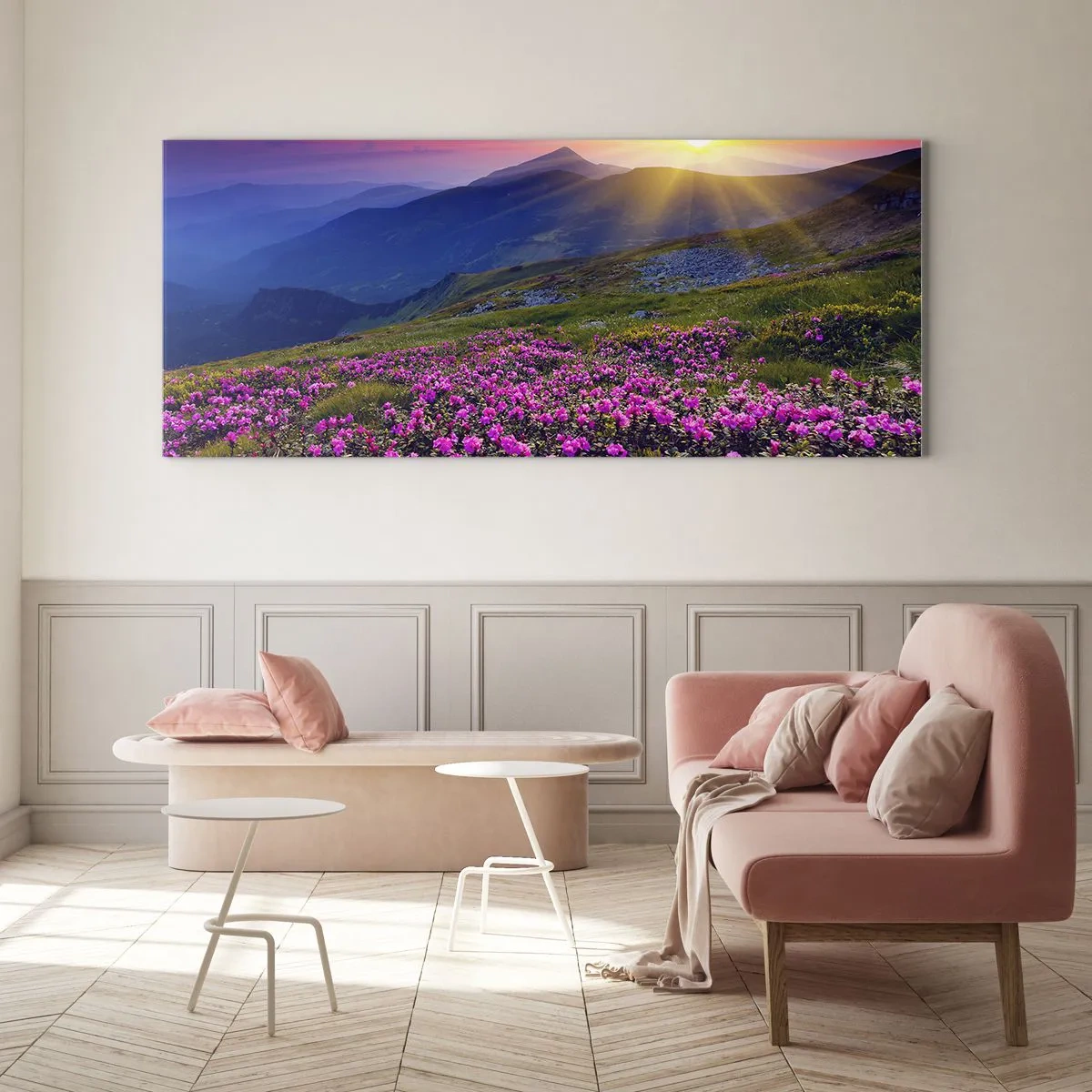 Tablou pe sticlă - ... Și peste tot în jur se simte un miros de jneapăn și parfum de ierburi... - 90x30 cm