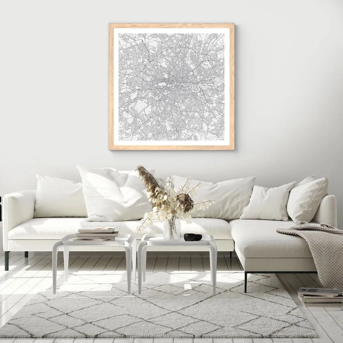 Poster în ramă de stejar deschis - Harta labirintului din Londra - 60x60 cm