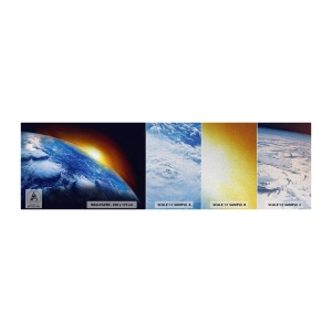 Mostră tapet Premium Canvas - Răsărit de soare deasupra planetei albastre - Abstracția, 3D, Cosmos - 100x30 cm