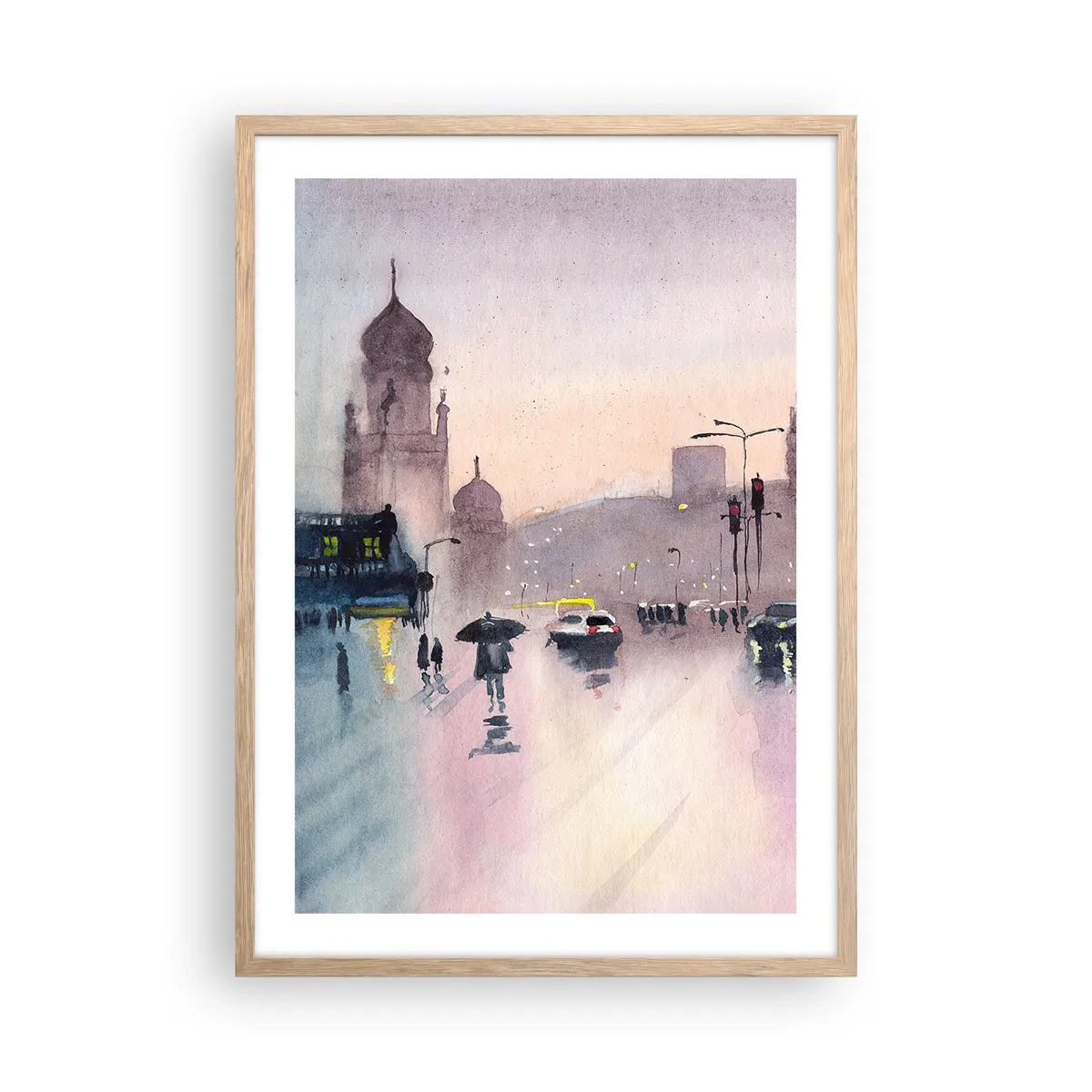 Poster în ramă de stejar deschis - Într-o ceață ploioasă - 50x70 cm
