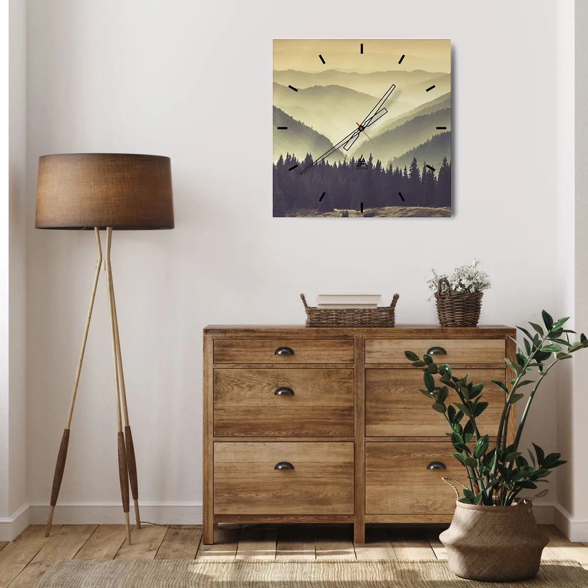 Ceas de perete - Ceas pe sticlă - Dincolo de munți... - 40x40 cm