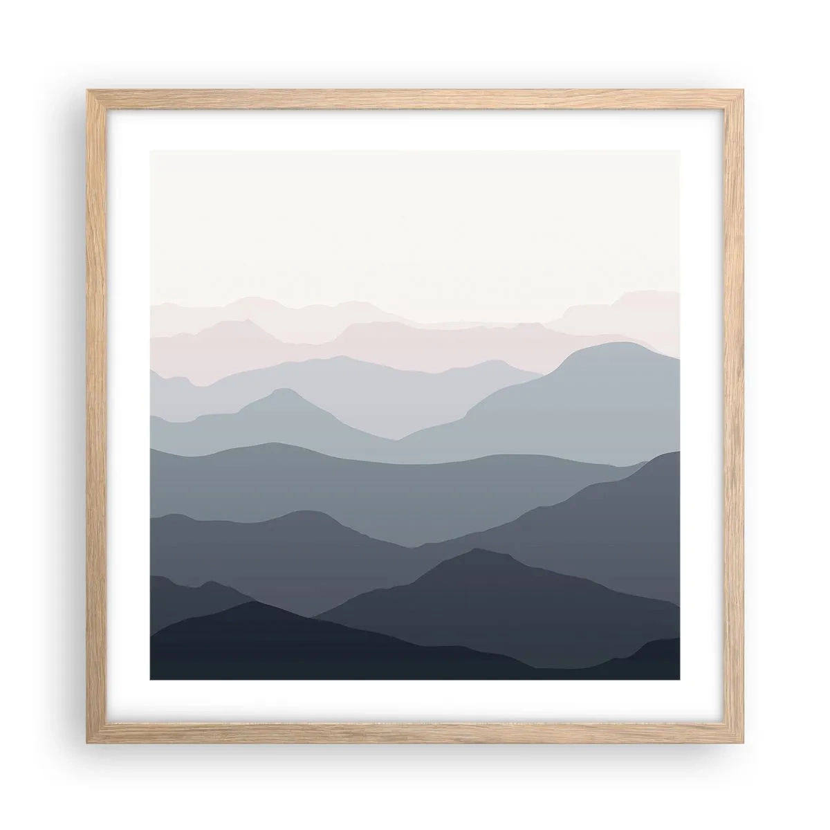 Poster în ramă de stejar deschis - Valuri de munți - 50x50 cm