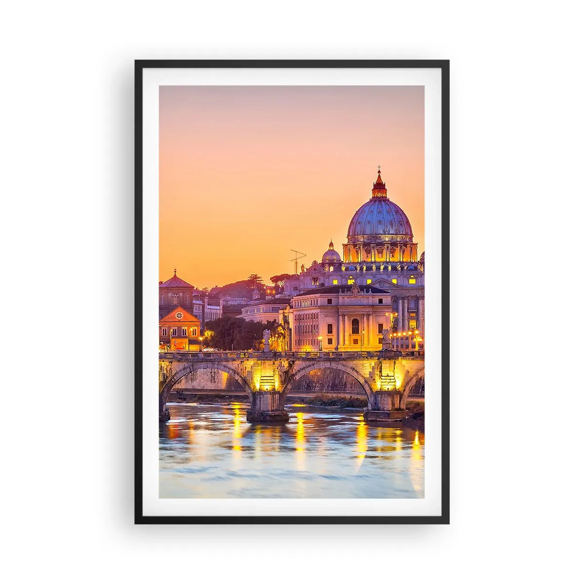 Poster în ramă neagră - Amurg deasupra Orașului Etern - 61x91 cm