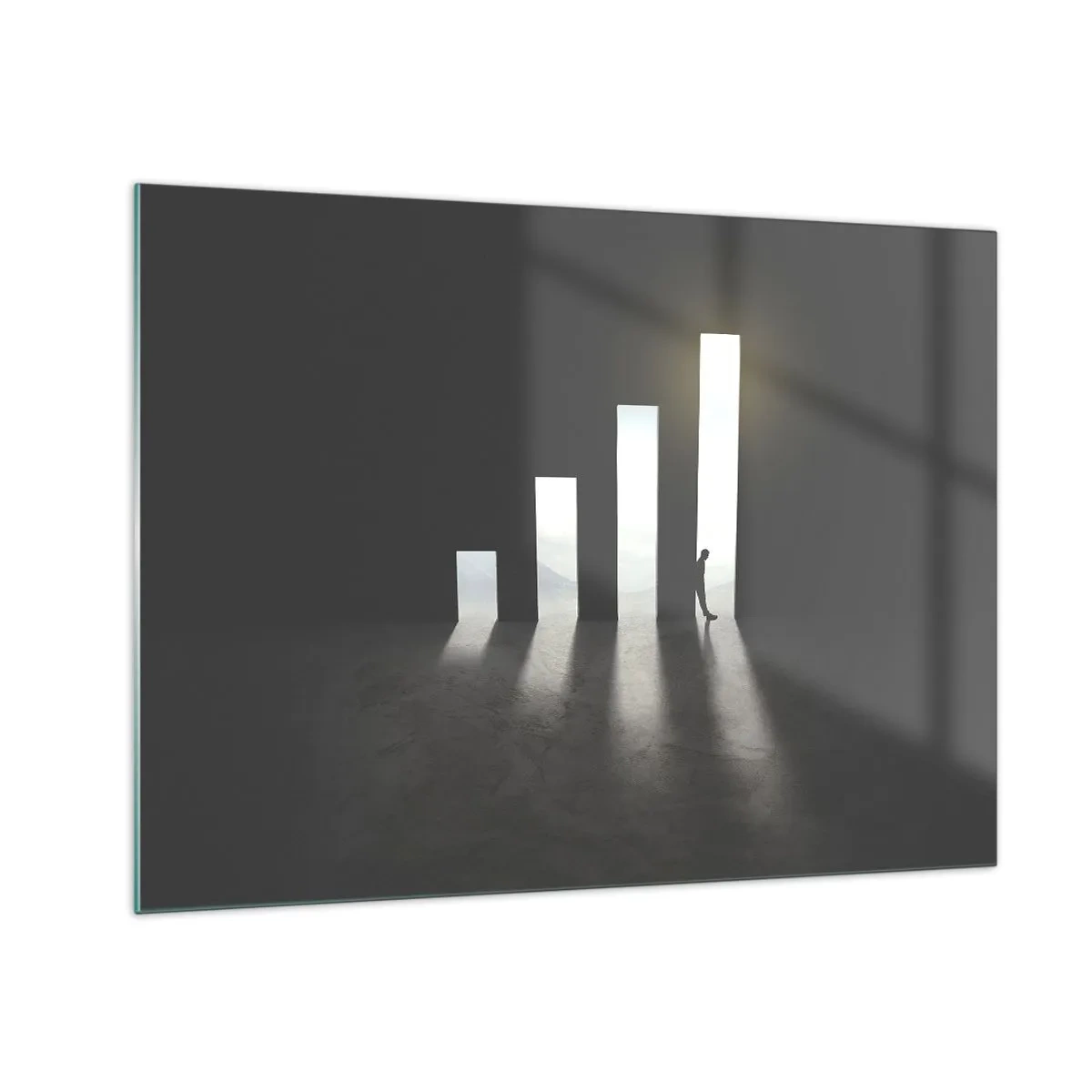 Tablou pe sticlă - Omul în lumina creșterii care simbolizează dezvoltarea - 70x50cm - Succesul - o impresie - Decorațiune modernă pentru perete pentru living și dormitor ARTTOR
