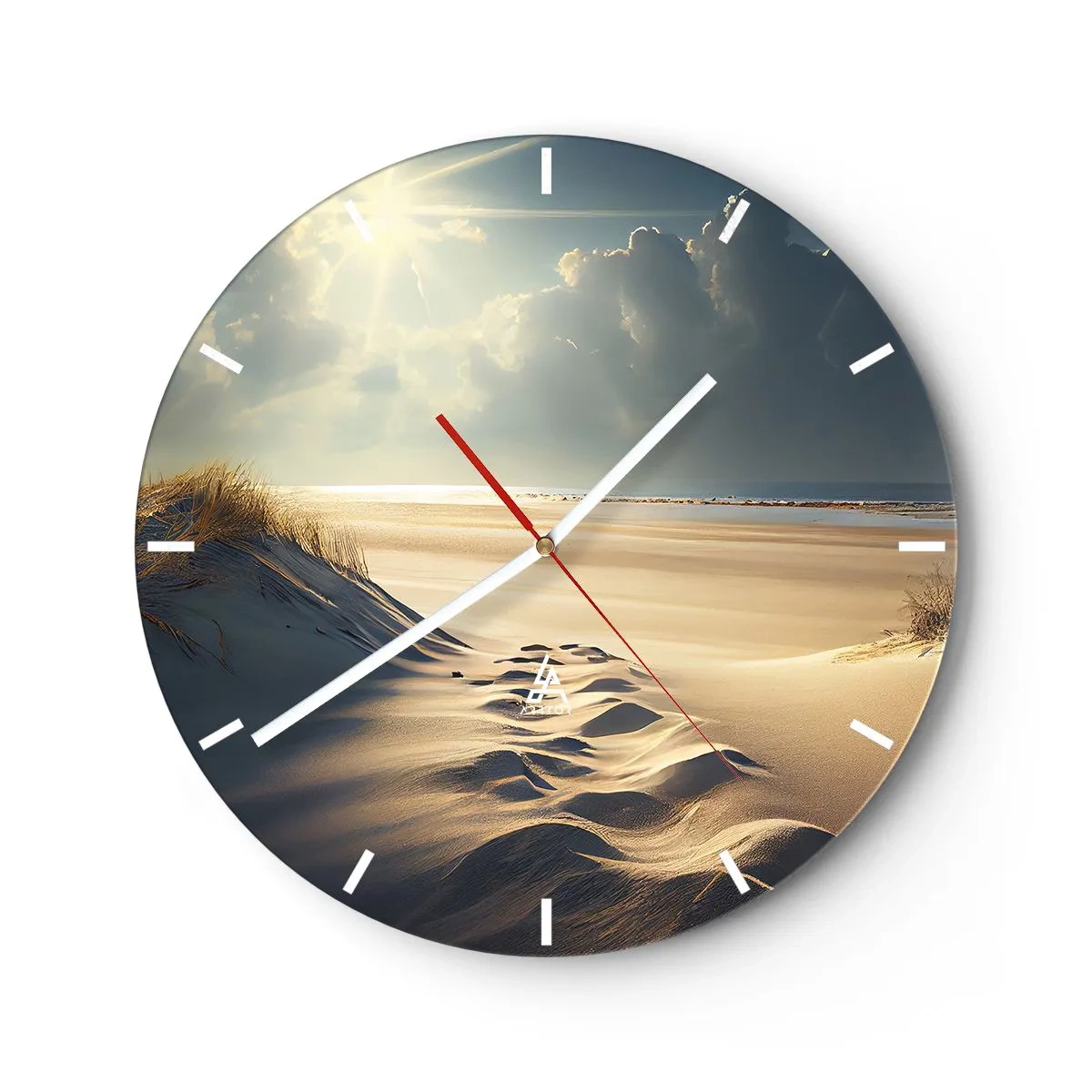 Ceas de perete - Ceas pe sticlă - Dune de nisip iluminate de razele soarelui, cu vedere la orizont - 30x30cm - Peisaj liniștitor - Decorațiune modernă pentru perete pentru living, bucătărie și dormitor ARTTOR
