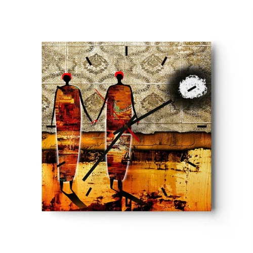 Ceas de perete - Ceas pe sticlă - Compoziție etnică în culorile Africii - 40x40 cm