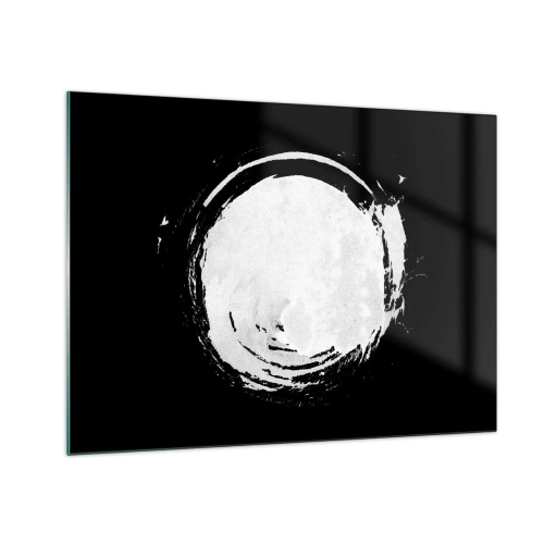 Tablou pe sticlă - Cerc abstract alb pe fundal negru - 70x50cm - O ieșire bună - Decorațiune modernă pentru perete pentru living și dormitor ARTTOR