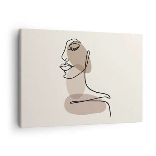 Tablou pe pânză Canvas - Un profil feminin într-un stil minimalist de artă liniară - 70x50cm - O anumită linie de frumusețe - Decorațiune modernă pentru perete pentru living și dormitor ARTTOR