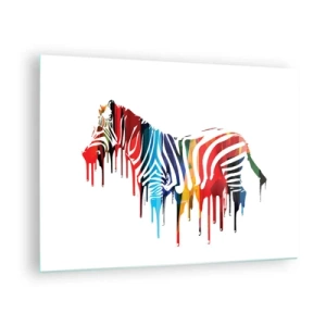 Tablou pe sticlă - O zebră colorată într-o formă abstractă, cu efect de vopsea care picură. - 70x50cm - Nu doar alb și negru - Decorațiune modernă pentru perete pentru living și dormitor ARTTOR