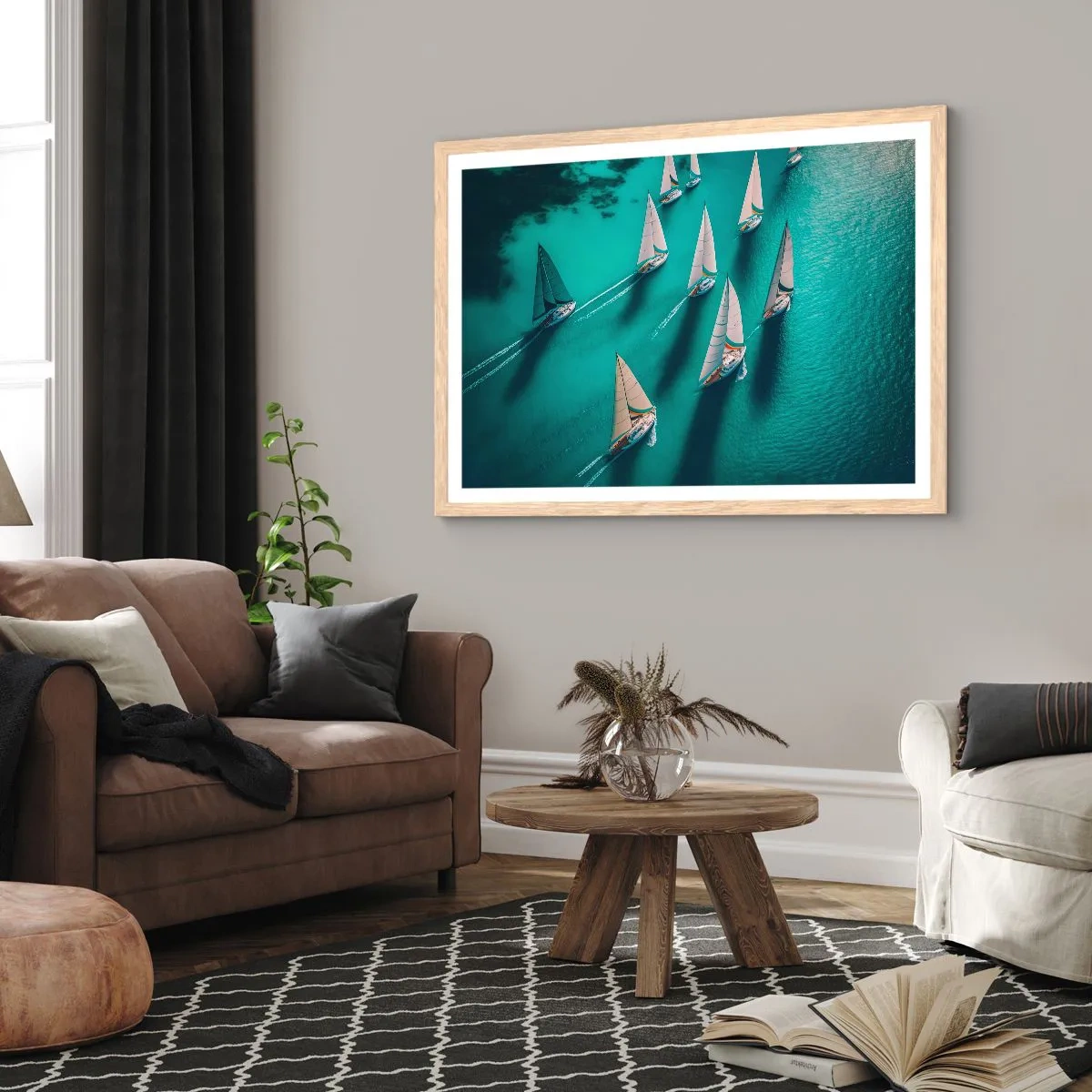 Poster în ramă de stejar deschis - Cursa cu vântul - 40x30 cm