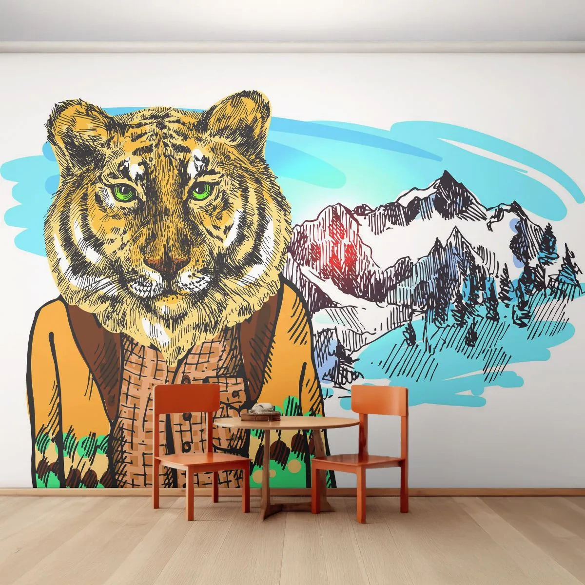 Tapet Autoadeziv Deluxe Sticker - Nu atât de sălbatic cum este cunoscut - Abstracția, Tigru, Munţi - 250x175 cm