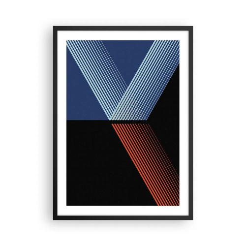 Poster în ramă neagră - Compoziție abstractă de linii în albastru, negru și roșu - 50x70cm - O poveste simplă - Decorațiune modernă pentru perete pentru living și dormitor ARTTOR