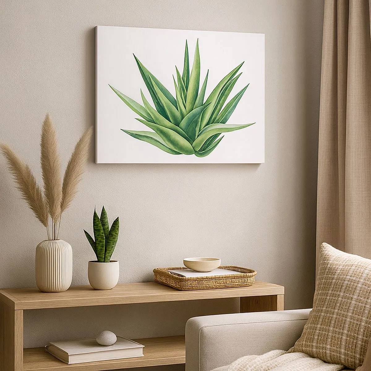 Tablou pe pânză Canvas - O plantă verde suculentă pe fundal alb - 70x50cm - Verde - putere - viață - Decorațiune modernă pentru perete pentru living și dormitor ARTTOR