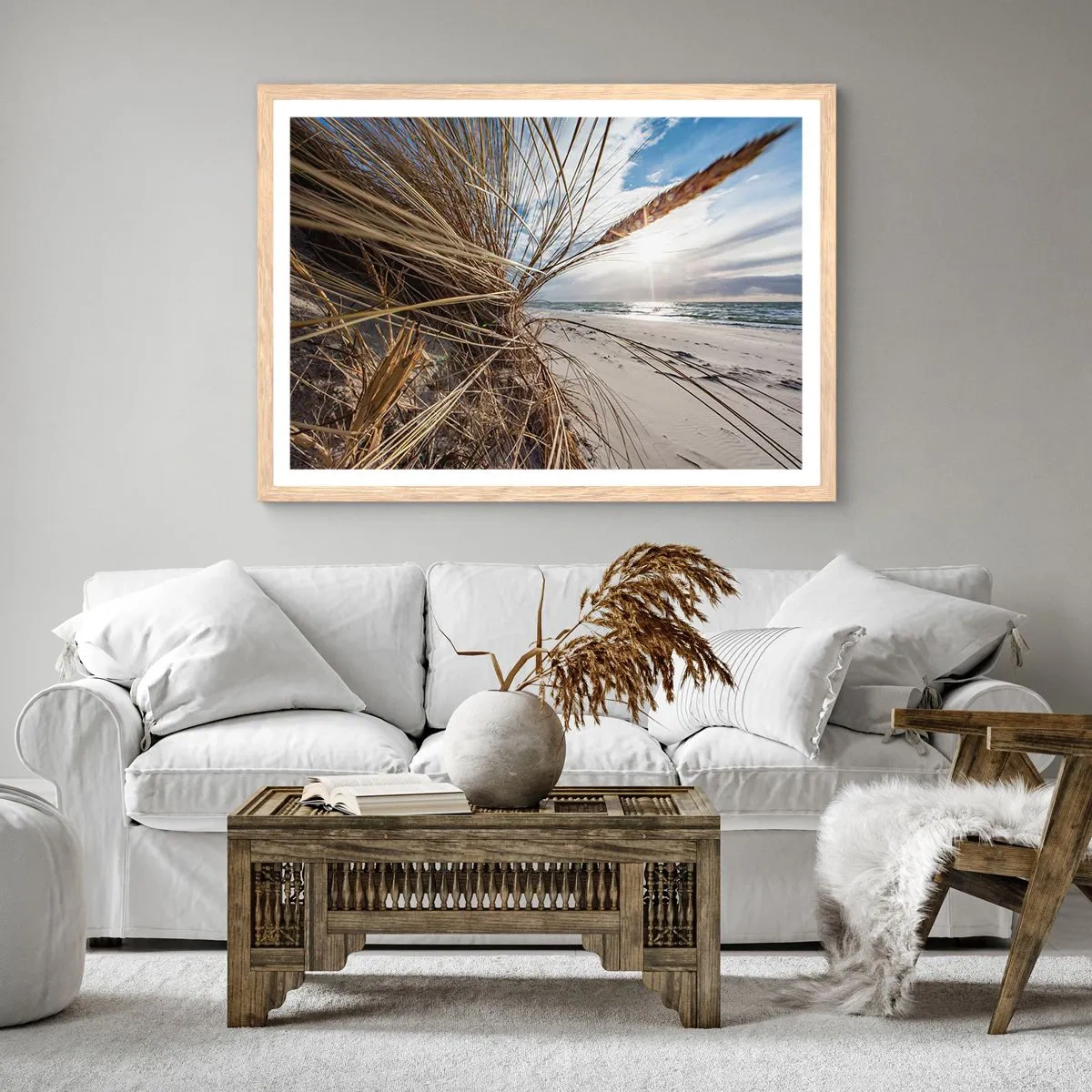 Poster în ramă de stejar deschis - O întâlnire a elementelor - 100x70 cm