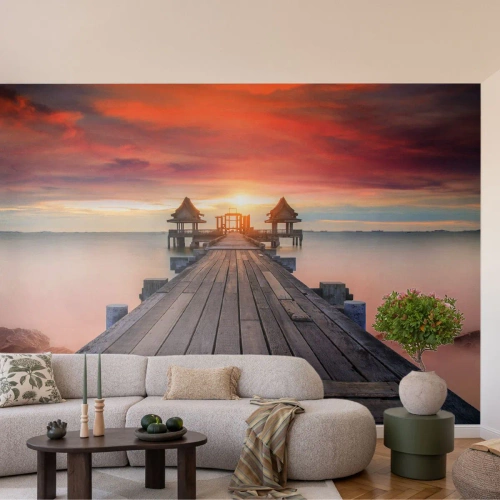 Tapet Autoadeziv Deluxe Sticker - Vestul la est - Peisaj, Pier din lemn, Mare - 400x280 cm