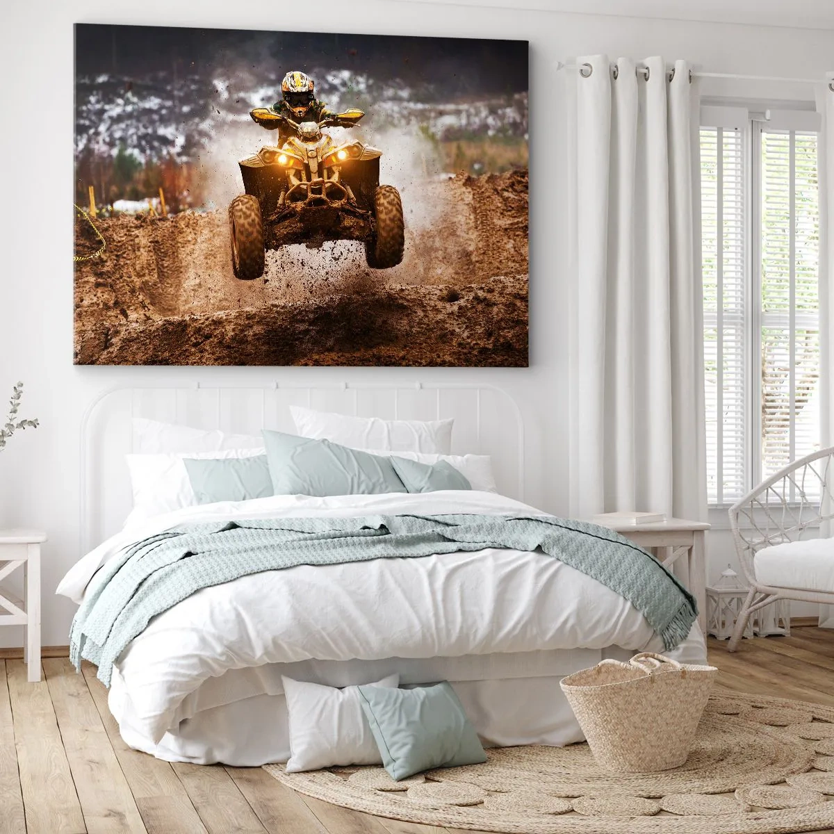 Tablou pe pânză Canvas - ATV extrem pe teren noroios - 70x50cm - No risk no fun - Decorațiune modernă pentru perete pentru living și dormitor ARTTOR