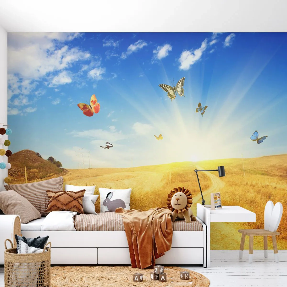 Tapet Premium Canvas - Și cum să nu iubești vara? - Peisaj, Fluturi, Natură - 250x175 cm