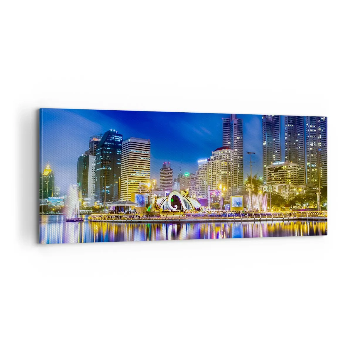 Tablou pe pânză - Noaptea de curcubeu a metropolei - 100x40 cm