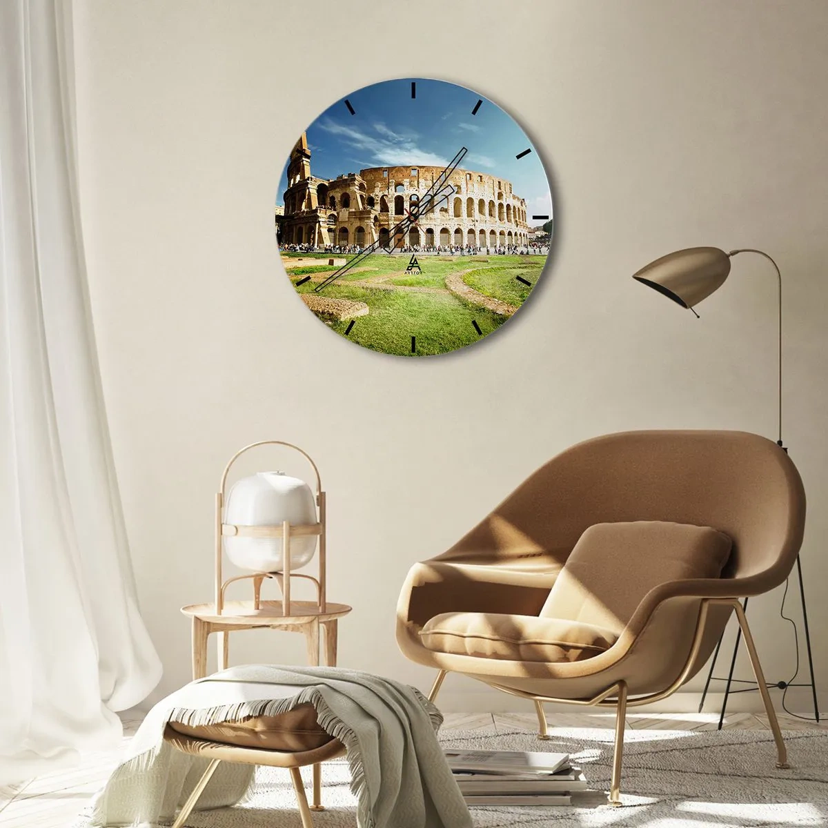 Ceas de perete - Ceas pe sticlă - Colosseumul din Roma în soare - 30x30cm - Încă mai poți auzi zgomotul armelor - Decorațiune modernă pentru perete pentru living, bucătărie și dormitor ARTTOR