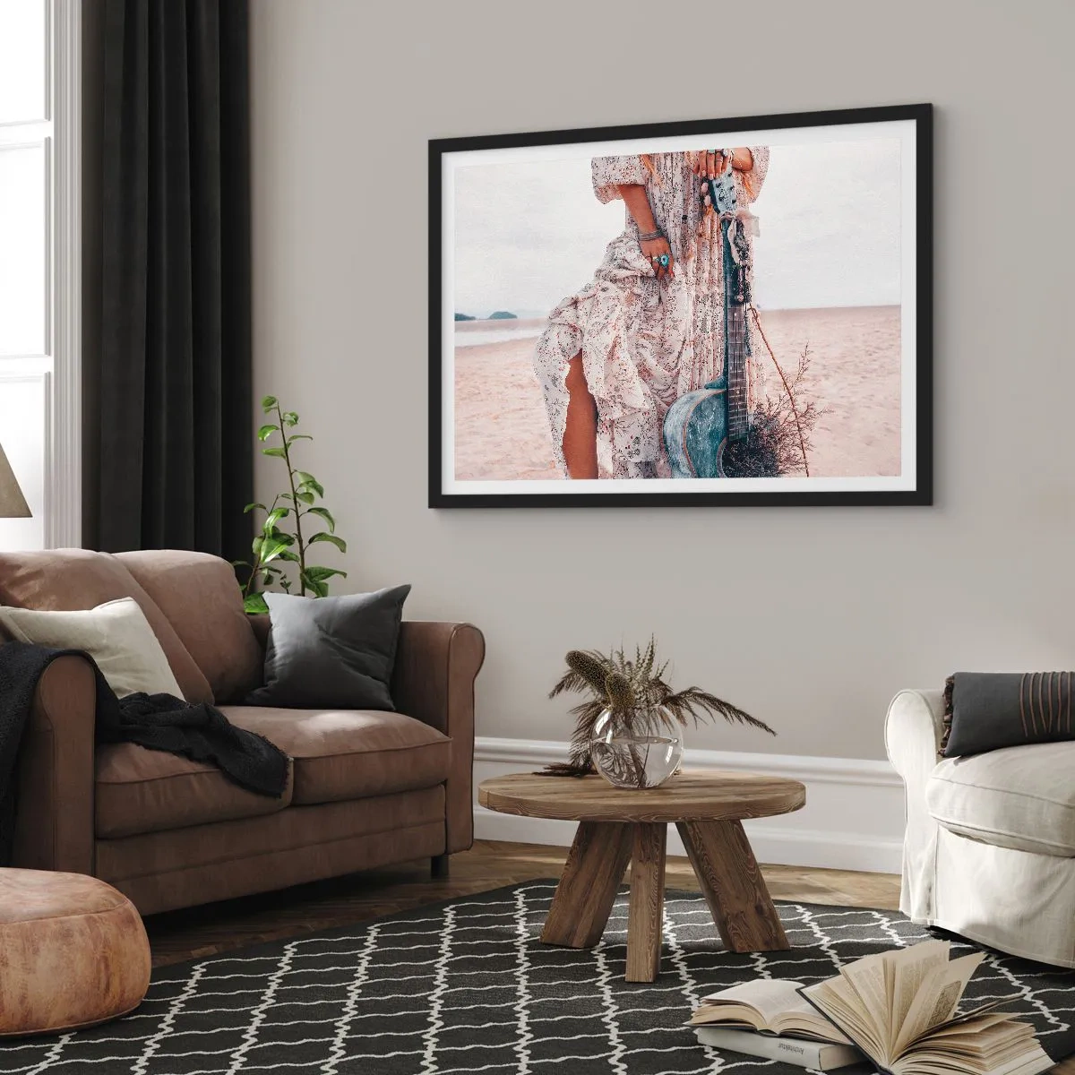 Poster în ramă neagră - Hippie pe drum - 70x50 cm