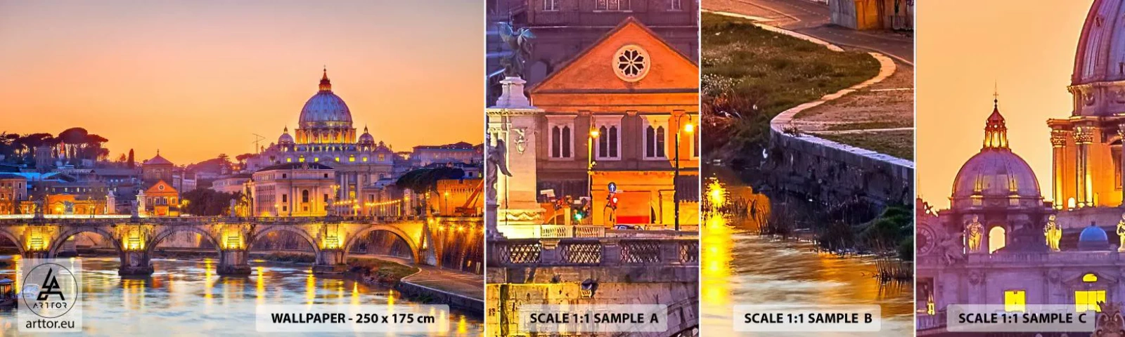 Mostră tapet autocolant Deluxe Sticker - Amurg deasupra Orașului Etern - Oraș, Roma, Arhitectură - 100x30 cm