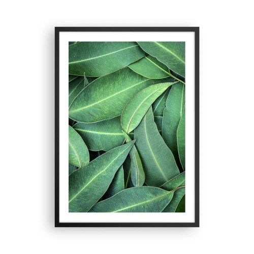 Poster în ramă neagră - Frunze verzi aranjate într-o compoziție densă - 50x70cm - Suculente și proaspete - Decorațiune modernă pentru perete pentru living și dormitor ARTTOR