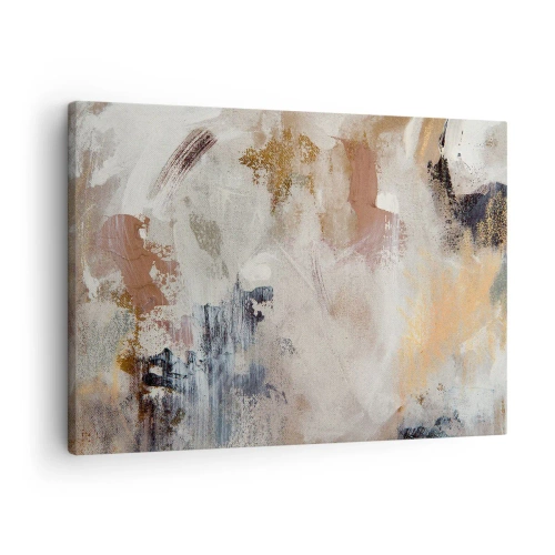 Tablou pe pânză Canvas - Pete abstracte în nuanțe estompate de bej și auriu - 70x50cm - Abstracție cețoasă - Decorațiune modernă pentru perete pentru living și dormitor ARTTOR