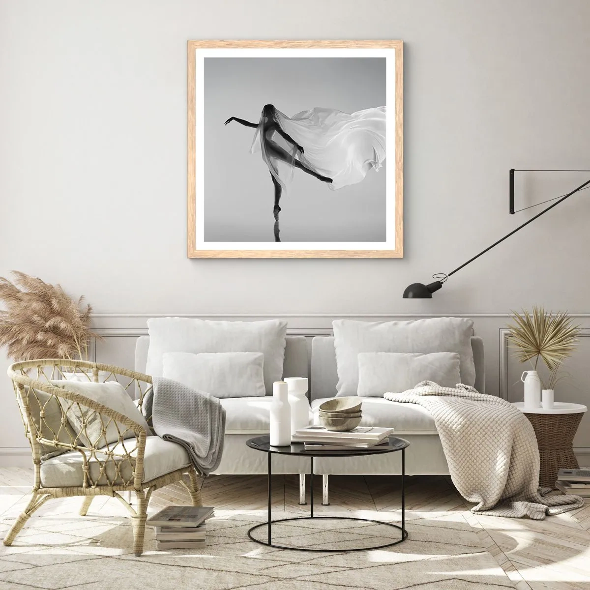 Poster în ramă de stejar deschis - Lejeritate și grație - 40x40 cm